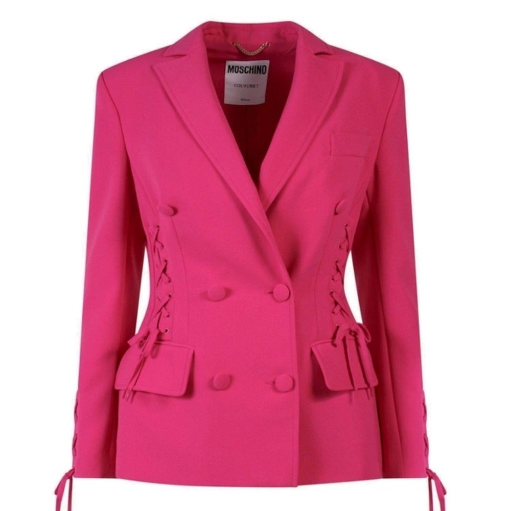 New Moschino Bondage Lacing Crepe Hot Pink Blazer Size 4 - Picture 2 of 16